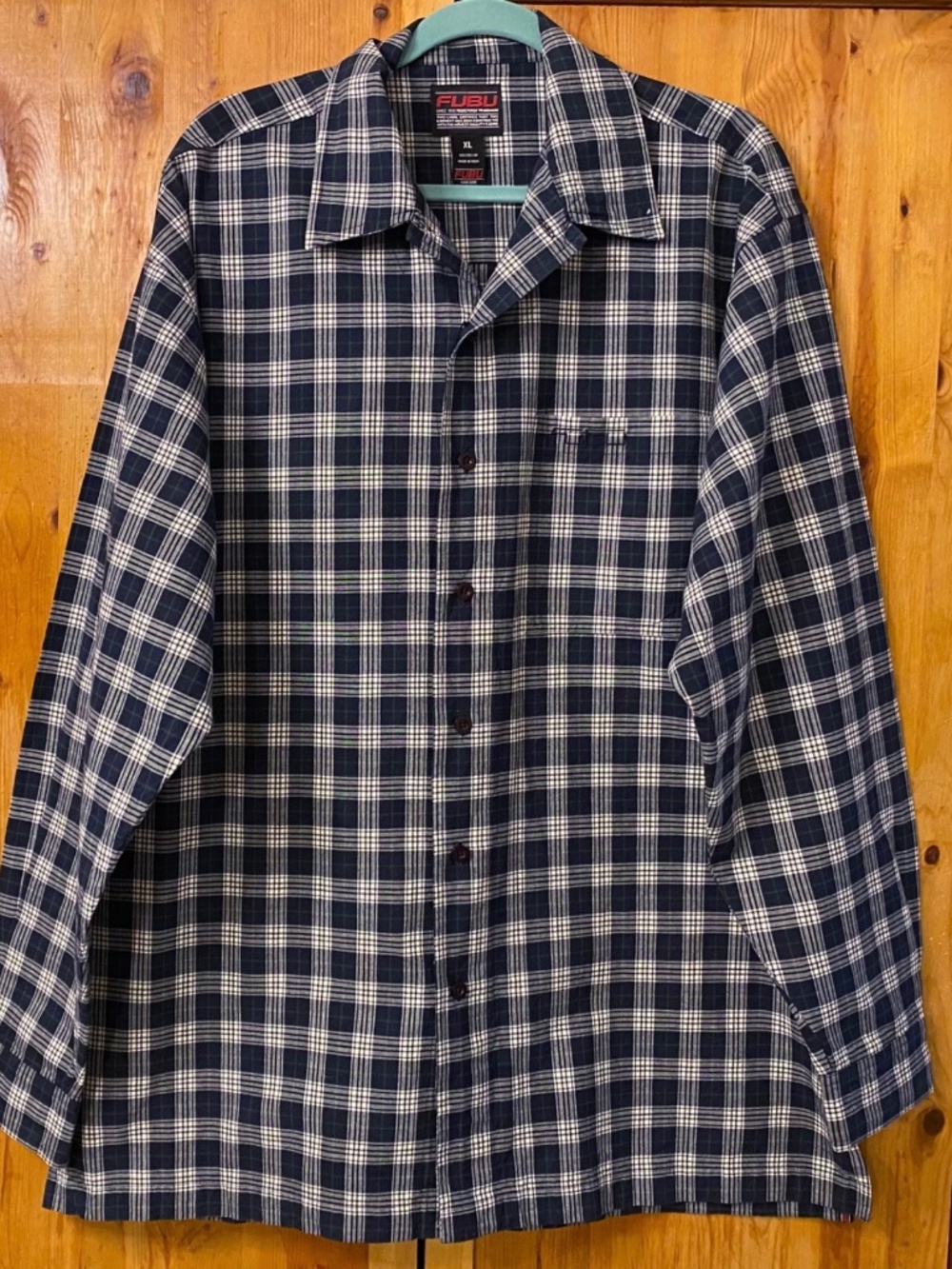 New navy blue & white plaid shirt by Fubu size x-large